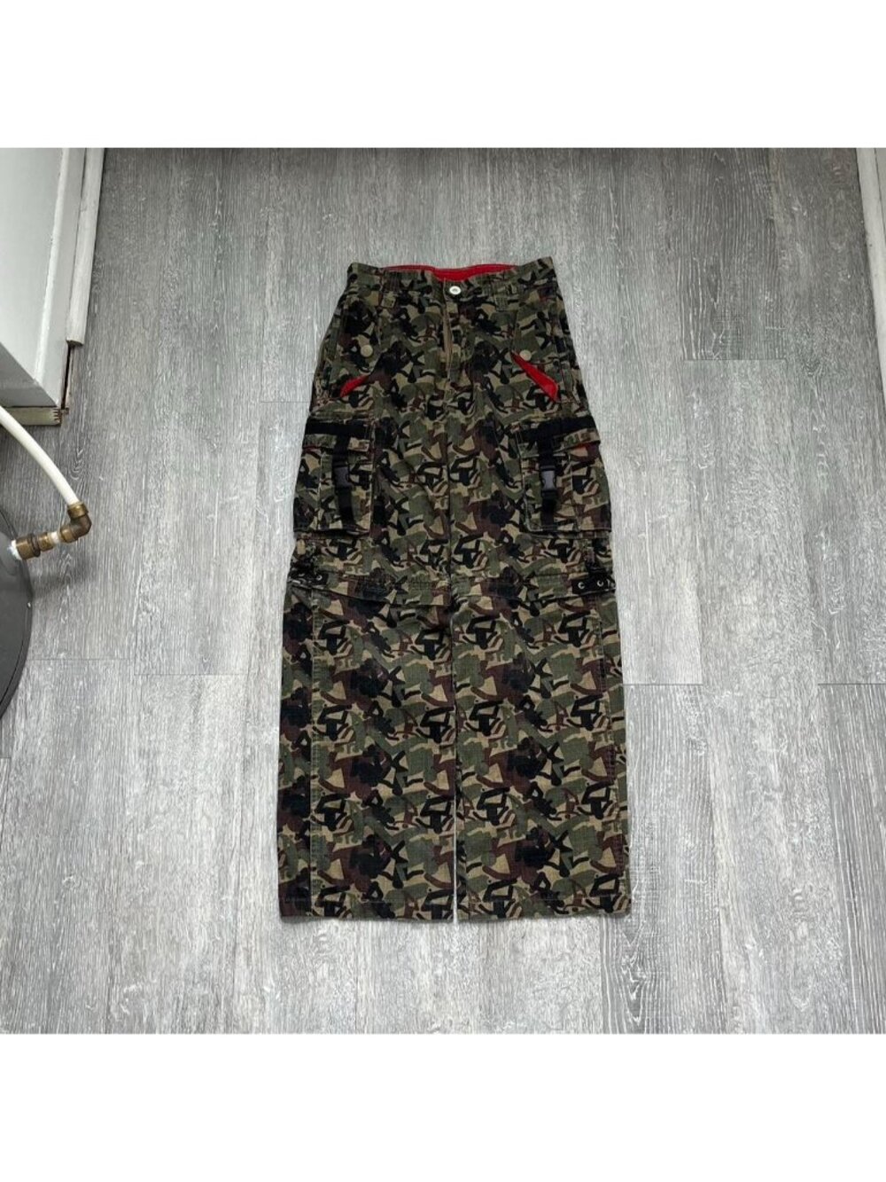 Green / Brown Camo / Camouflage Vintage Y2K Baggy / Relaxed Fit Pants